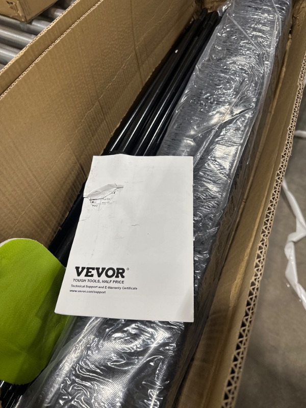 Photo 2 of VEVOR Outdoor Storage Box, 100 Gallon Waterproof PE Tarpaulin Deck Box w/Galvanized Frame, All-Weather Protection & Portable, for Camping, Garden, Poolside, and Yard, Black & Green
