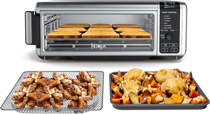 Photo 1 of Ninja SP101 Digital Air Fry Countertop Oven with 8-in-1 Functionality, Flip Up & Away Capability for Storage Space, with Air Fry Basket, Wire Rack & Crumb Tray, Silver
