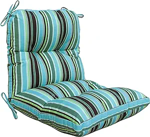 Photo 1 of BOSSIMA Outdoor Indoor High Back Chair Tufted Cushions Comfort Replacement Patio Seating Cushions Set of 2 Green/Coffee/Blue Stripe