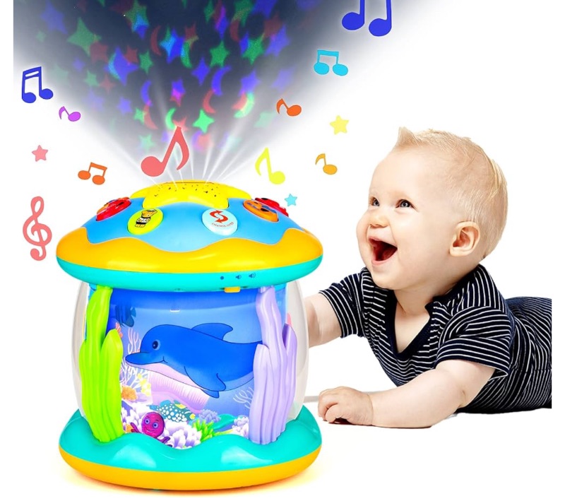Photo 1 of Baby Toys 6 to 12 Months Musical Light Up Tummy Time Infant Toys 3-6 7 8 9 12-18 Months Crawling Toys Ocean Rotating Projector Baby Gifts for 1 2 3 Year Old Boy Girl Birthday Toddlers Kids