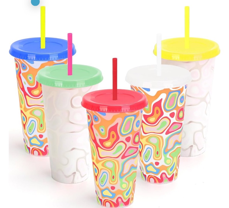 Photo 1 of Ftabernam Color Changing Cups, 5-Pack 24 oz Plastic Cups with Lids and Straws, Reusable Cups for Adults, Kids Party, Cute Cups for Ice Drink