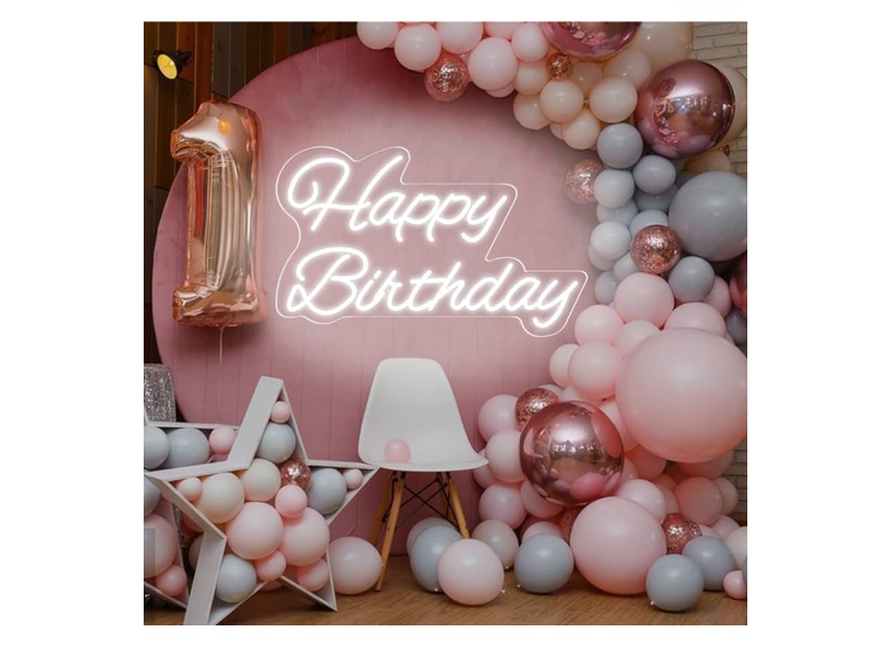 Photo 1 of Happy Birthday Neon Sign 16 Inch Reusable Happy Birthday LED Light Up Sign with Dimmable ON/OFF Switch for Birthday Party Backdrop Decoration and Wall Decor and Birthday Gifts