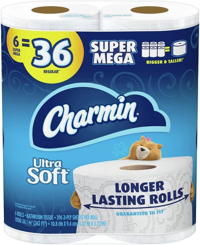 Photo 1 of Charmin Ultra Soft Toilet Paper, 6 Super Mega Rolls = 36 Regular Rolls
