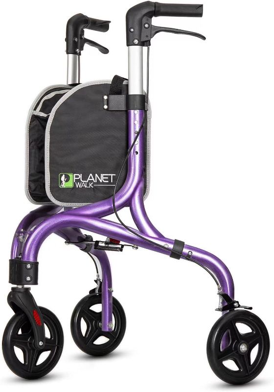 Photo 1 of Planetwalk Premium 3 Wheel Rollator Walker for Seniors - Ultra Lightweight Foldable Walker for Elderly, Aluminum Three Wheel Mobility Aid, Dark Purple
