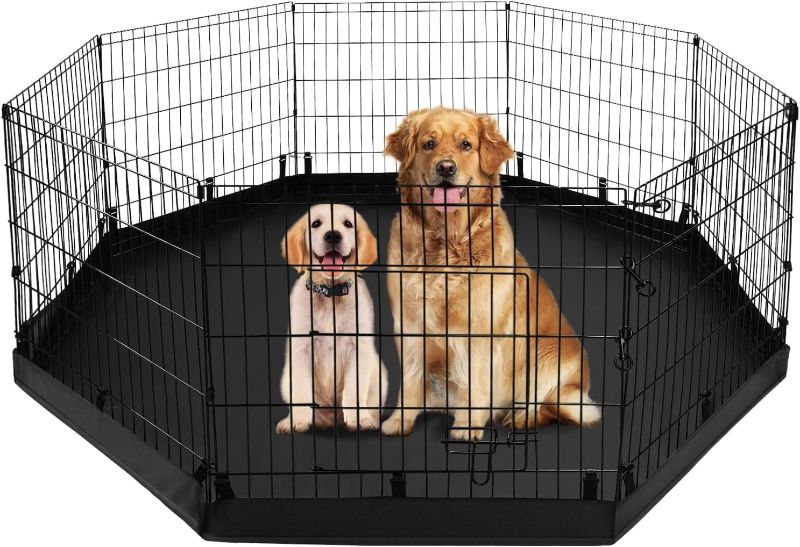Photo 1 of PJYuCien Dog Playpen - Metal Foldable Dog Exercise Pen, Pet Fence Puppy Crate Kennel Indoor Outdoor with 8 Panels 24”H & Bottom Pad for Small Medium Pets
