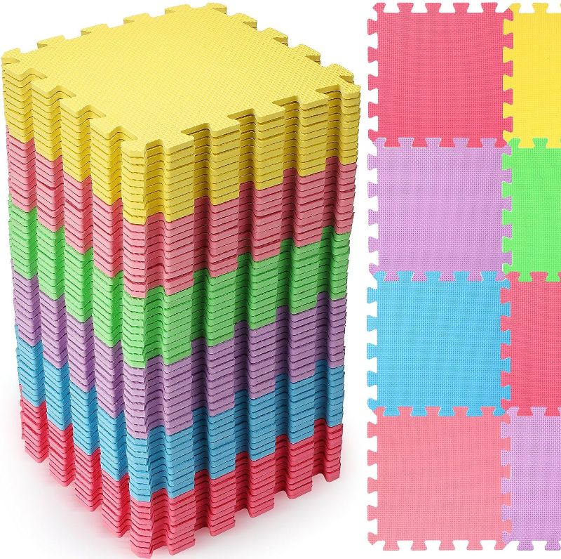 Photo 1 of Nuanchu 60 Pcs Kids Foam Puzzle Floor Mat Bulk Solid Color Foam Play Mat with Borders Interlocking Multi Use Floor Rug for Baby Toddler Children Crawling Exercise Playroom 12 inch (Colorful)
