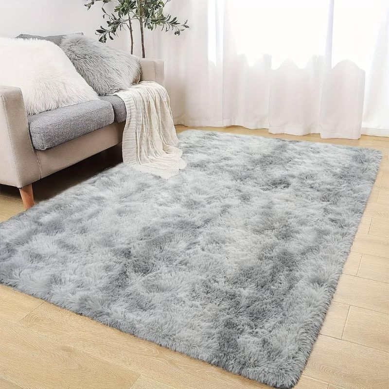 Photo 1 of  Light Gray Tie-Dyed, Shag Area Rugs  for Bedroom, Fluffy Carpets Rug