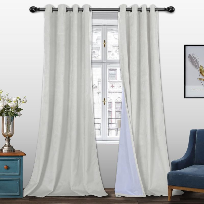 Photo 1 of BONZER 100% Blackout Curtains for Bedroom - Premium Thick Velvet Curtain 72 Inches Long Thermal Insulated Sun Light Blocking Grommet Window Drapes for Living Room, 2 Panels, 52x72 Inch, white
