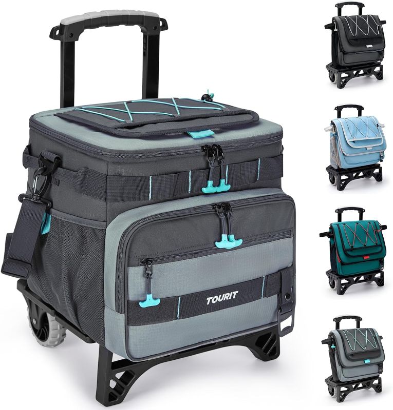 Photo 1 of TOURIT Collapsible 48-Can Leak-Proof Insulated Rolling Cooler with All-Terrain Cart, Upgraded Fixtures and New Wheels Suitable for Beach, Picnic, Shopping
