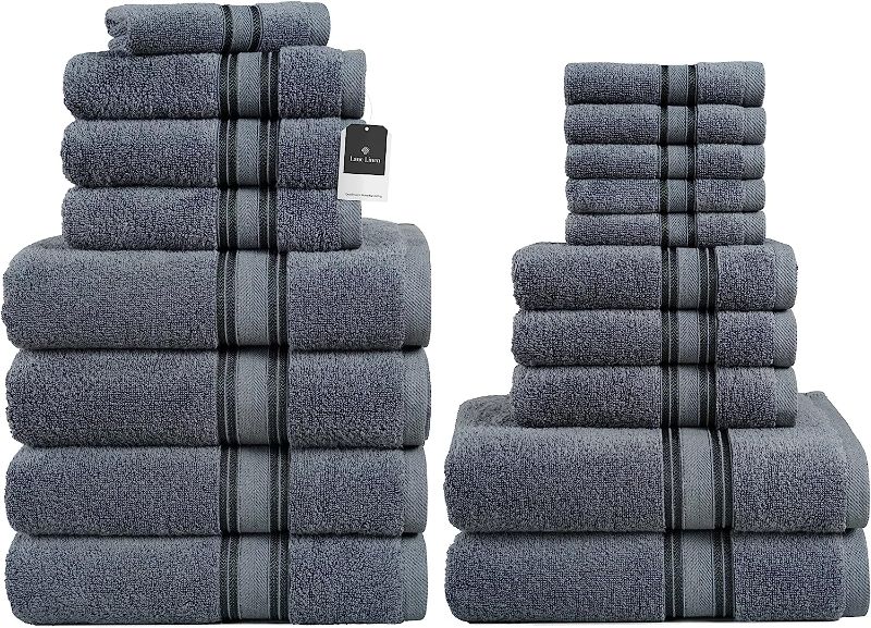 Photo 1 of LANE LINEN Bath Towels for Bathroom Set- 100% Cotton Towel Set, Soft Bath Set- 6 Bathroom Towels, 6 Hand Towels, 6 Wash Cloths, Quick Dry, Highly Absorbent Shower Towels - 18 Piece Set Grey
