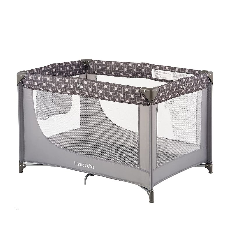 Photo 1 of Pamo Babe Portable Crib Baby Playpen with Mattress and Carry Bag (Grey)
