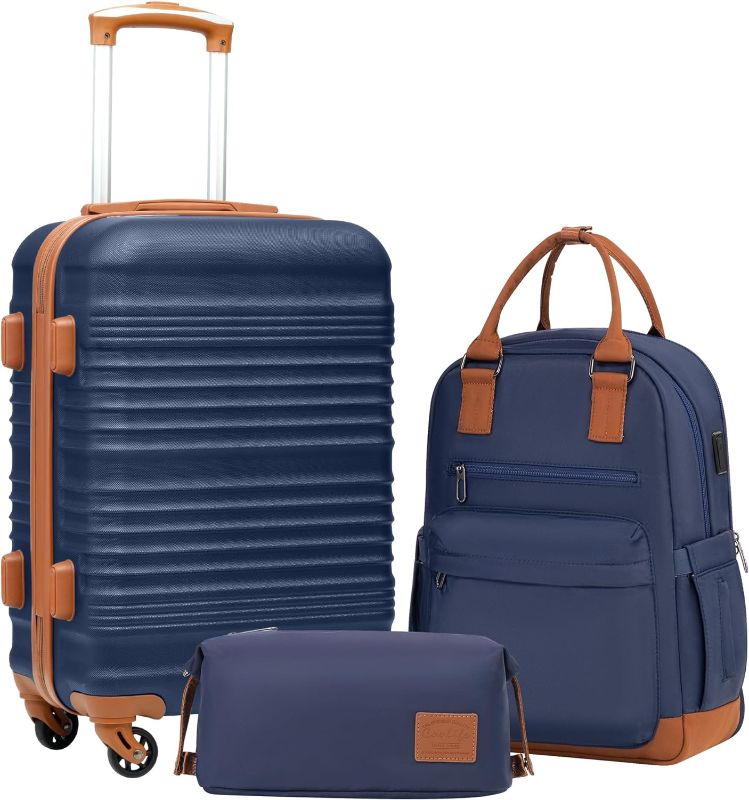 Photo 1 of Coolife Luggage Set 3 Piece Luggage Set Carry On Suitcase Hardside Luggage with TSA Lock Spinner Wheels(Navy, 3 piece set (BP/TB/20))
