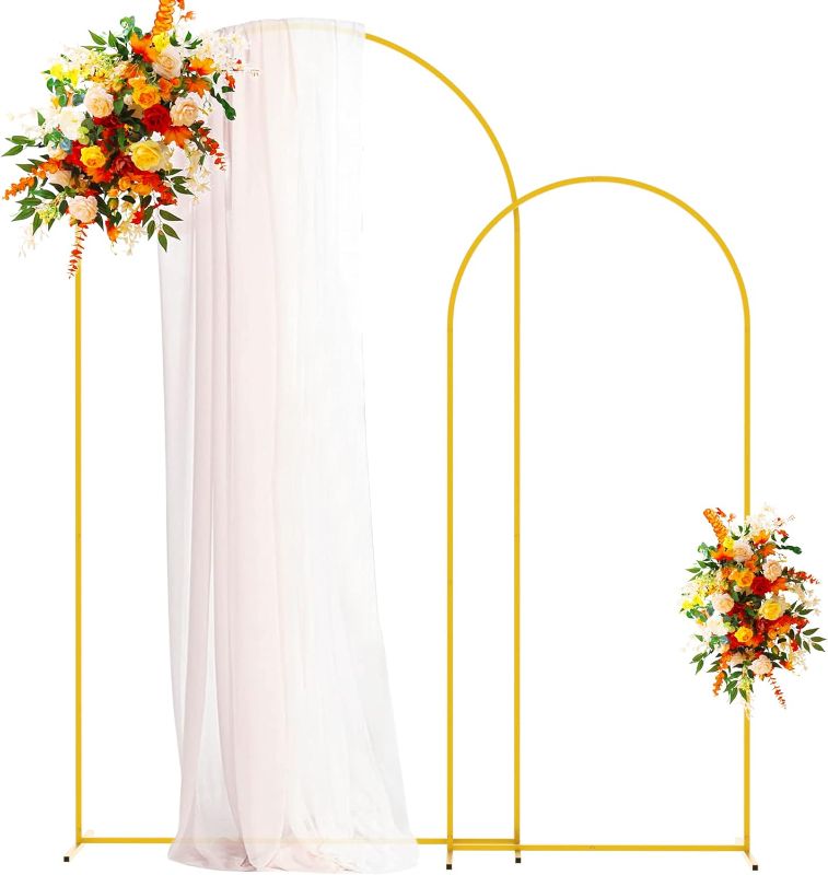Photo 1 of Putros Metal Arch Backdrop Stand Gold Wedding Arch Stand Set of 2 (7.2FT/6FT) Square Arched Frame for Birthday Party Graduation Ceremony Decoration
