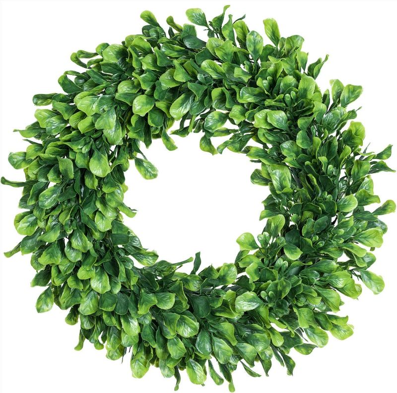 Photo 1 of  Artificial Green Leaves Wreath - 15" Boxwood Wreath