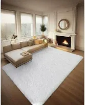 Photo 1 of Ophanie 8x10 WHITE Area Rugs for Living Room, Large Shag Bedroom Carpet, Big Indoor Thick Soft Nursery Rug, Fluffy Carpets for Boy and Girls Room Dorm Home Decor Aesthetic 8x10 Feet WHITE 