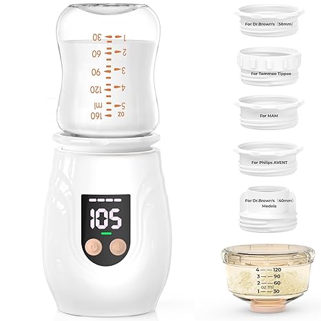 Photo 1 of Baby Bottle Warmer for Breastmilk with 5 Adapters, Quick Heating Portable Bottle Warmer Rechargeable Travel Bottle Warmer with 5-Temperature Real-time Display & Beep Prompts, Baby Brew Bottle Warmer