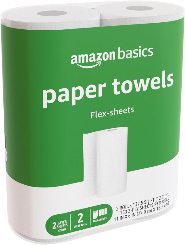 Photo 1 of Amazon Basics 2-Ply Paper Towels, Flex-Sheets, 2 Rolls
