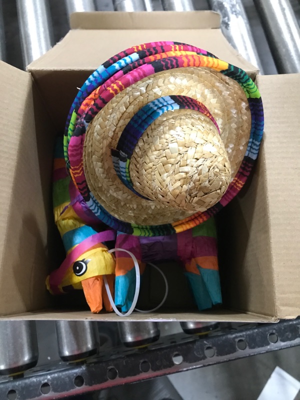 Photo 2 of Chivao 4 x 7 Inch Mini Donkey Pinata and Mini Sombrero Hats Mexican Hat Decorations Fiesta Decorations Mini Mexican Pinata for Kids Birthday Fiesta Taco Supplies Luau Photo Prop(8 Pcs)