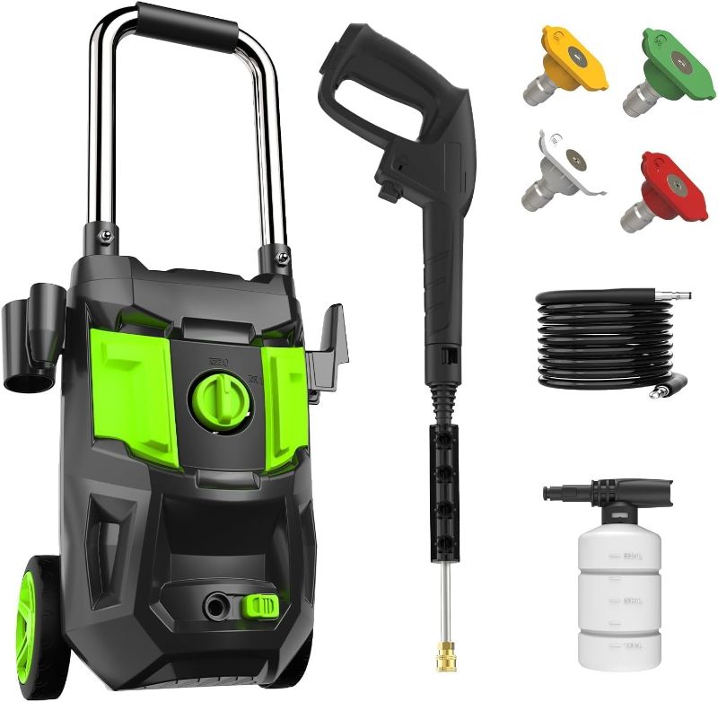 Photo 1 of DECOKTOOL Electric Pressure Washer - 4000 PSI 2.8 GPM Electric Power Washer with 35FT Power Cord, 4 Different Nozzles, Soap Cannon for Car, Garden, Yard, House, Green
