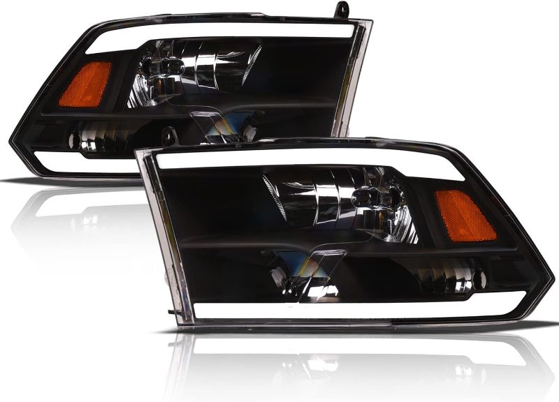 Photo 1 of Alpha Owls 8711880 Crystal Headlights With White LED Light Bar - Black Amber Fits 2009-2018 Dodge Ram 1500 2500 3500/2019-2023 Classic Halogen Models
