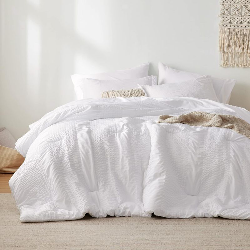 Photo 1 of Bedsure White King Size Comforter Set - Bed in a Bag King 7 Pieces Stripes Seersucker Bedding Set, Soft Lightweight Down Alternative Comforter, King Bed Set (White, King)

