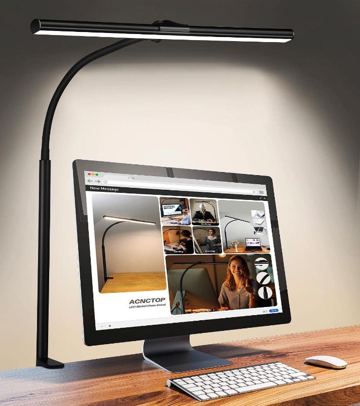 Photo 1 of ACNCTOP LED Desk Lamp for Office Home - Eye-Caring Architect Task Lamp 25 Lighting Modes Adjustable Flexible Gooseneck Clamp Light for Workbench Drafting Reading Study (Black)
