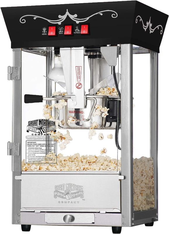 Photo 1 of Matinee Popcorn Machine - 8oz Popper with Stainless-Steel Kettle, Reject Kernel Tray, Warming Light, and Accessories by Great Northern Popcorn (Black)
