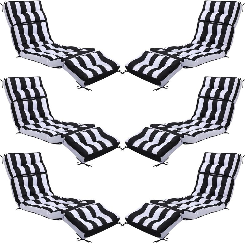 Photo 1 of Huwena 6 Pcs Outdoor Chaise Lounge Cushion Pool Patio Lounge Cushions 22 x 73 x 4.7H Inch Waterproof Lounge Chair Cushion Beach Lounge Cushion Replacement for Patio Lounge Chairs (Black Stripe Style)
