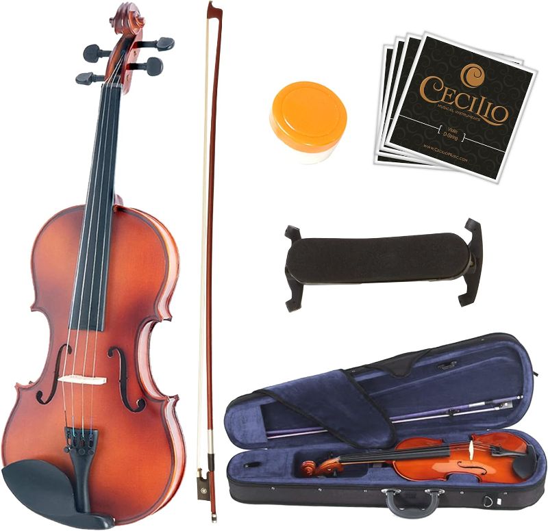 Photo 1 of Mendini By Cecilio Violin For Beginners, Kids & Adults - Beginner Kit For Student w/Hard Case, Rosin, Bow - Starter Violins, Wooden Stringed Musical Instruments
