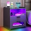 Photo 1 of RGB Nightstand with Wireless Charging Station and USB Ports Auto Sensor LED 24 Color Dimmable for Bedroom Furniture,Modern Bedside Table with Human Body Sensor Function and 2 Drawers black