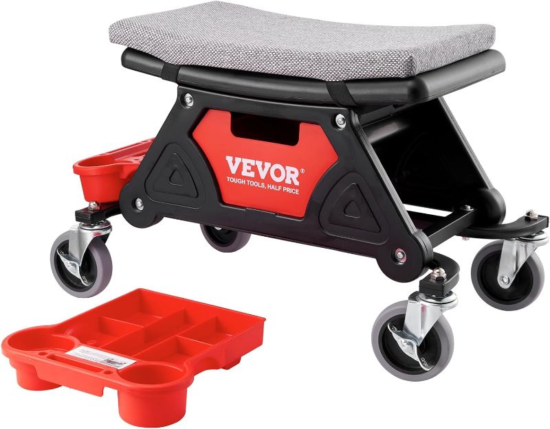 Photo 1 of VEVOR Mechanic Stool 300 LBS Capacity Garage Stool with Wheels, Heavy Duty Rolling Mechanics Seat, with Three Slide Out Tool Trays and Drawer, Rolling Tool Seat for Automotive Auto Repair
