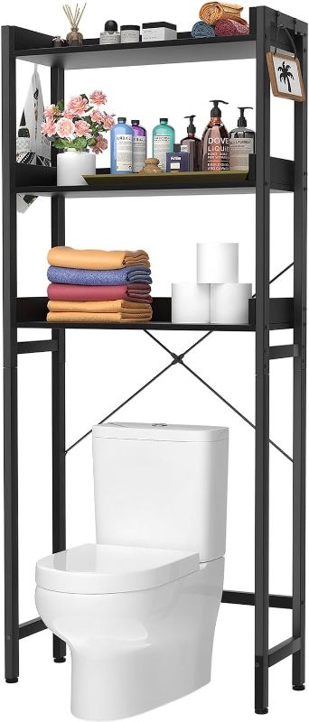 Photo 1 of Ecoprsio Over-The-Toilet Storage Rack, 3-Tier Bathroom Organizer Shelf Over Toilet, Freestanding Space Saver Toilet Stands with 4 Hooks, Black
