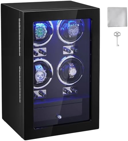 Photo 1 of VEVOR Watch Winder, Rotating Watch Box for High-End Automatic Watches, 4 Watch Winder Case with Quiet Japanese Motors, LED Light, Adjustable Direction and Speed, Multi Modes, with Storage
