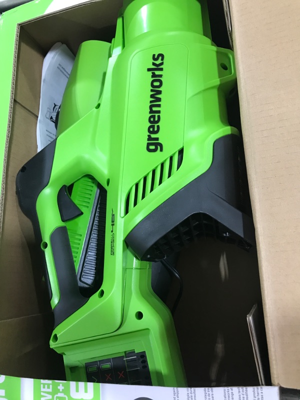 Photo 2 of Greenworks 48V (2 x 24V) Cordless Brushless Axial Leaf Blower (140 MPH / 585 CFM / 125+ Compatible Tools), (2) 4.0Ah Batteries and Dual Port Rapid Charger Included
