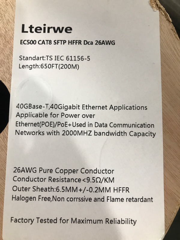 Photo 1 of Lteirwe
EC500 CAT8 SFTP HFFR Dca 26AWG
Standart:TS IEC 61156-5 Length:650FT(200M)