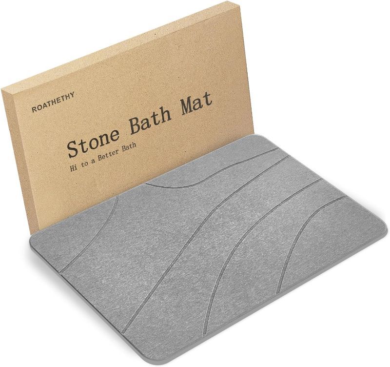 Photo 1 of ROATHETHY Non-Slip Stone Bath Mat for Natural Diatomaceous Earth, Anti Slip and Quickly or Fast Drying Diatomite Shower Mats, Light Grey