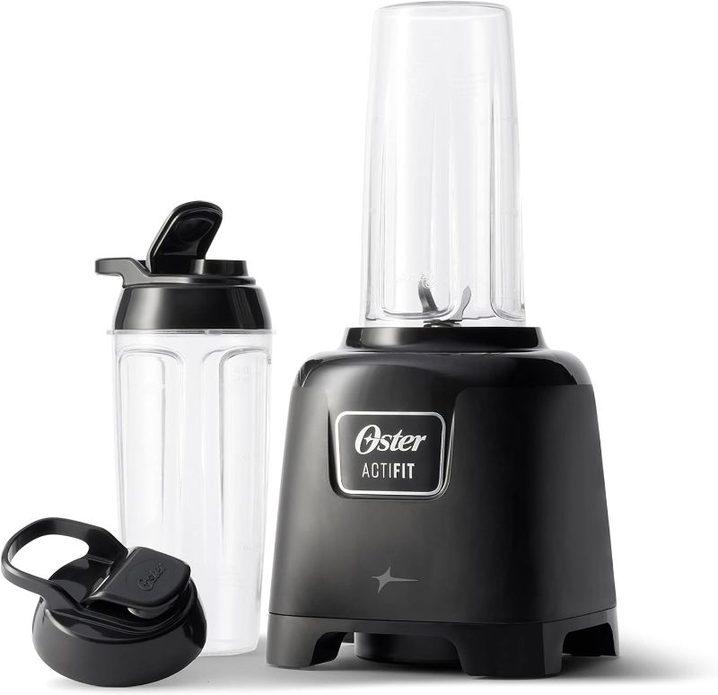 Photo 1 of Oster Personal Blender for Shakes, Smoothies, and Single Serve Portable Cups with 2 20-ounce On-the-Go Spill Proof Cups and Lids, BPA-Free & Dishwasher-Safe, Black
