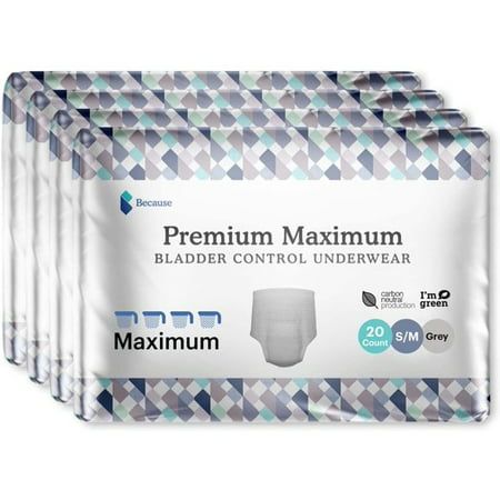 Photo 1 of Because Premium Maximum Plus Underwear - Small/Medium (28-40 in) / Grey / 20 Count
