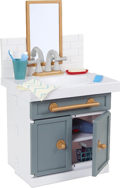 Photo 1 of Little Tikes First Bathroom Sink with Real Working Faucet Pretend Play for Kids, 12 Bathroom Accessories, Interactive Unique Toy Multi-Color, Ages 2+ Grey
