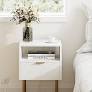 Photo 1 of AEPOALUA Nightstand with Charging Station,Small Bedside Table with Drawer and Shelf,White Night Stand,End Table with Gold Frame,Bedside Furniture,Drawer Dresser for Bedroom,Living Room,Diamond