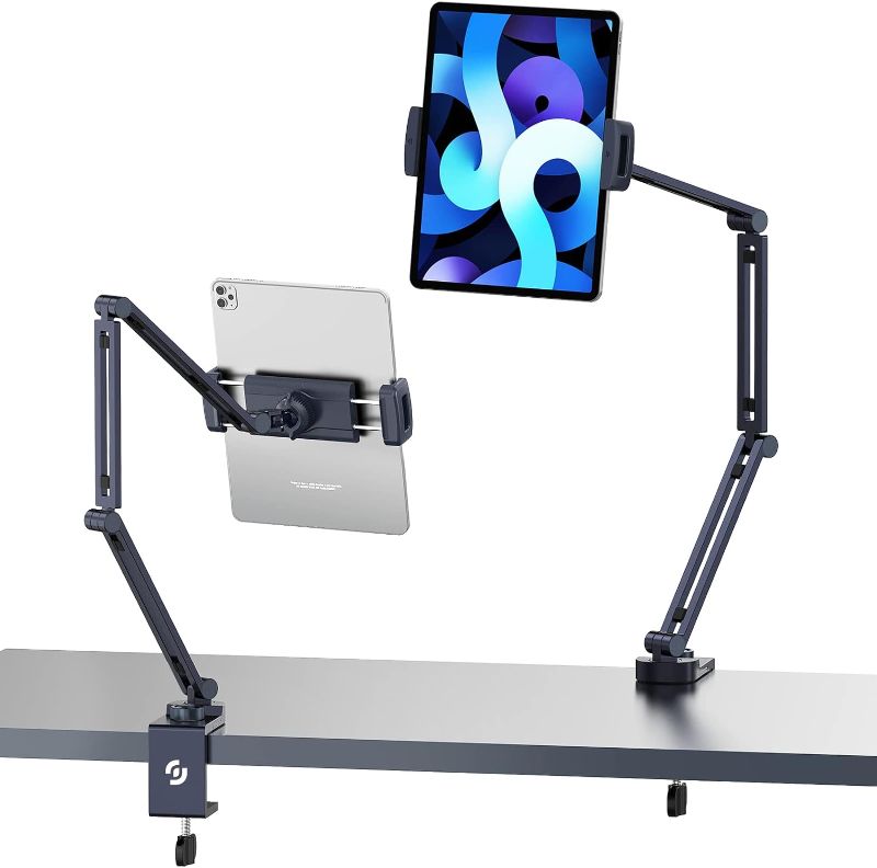 Photo 1 of jusmo LS31 iPad Tablet Desk Mount, Aluminum Angle Height Adjustable Flexible Arm, Tablet Desk Accessories Compatible for iPad Air Mini Pro, iPhone, Surface, Galaxy Tab and Most Tablet 