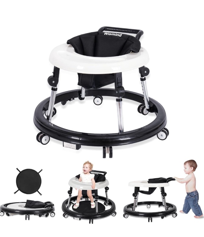 Photo 1 of Baby Walker Foldable with 9 Adjustable Heights, Baby Walkers and Activity Center for Boys Girls Babies 7-18 Months, Baby Walker with Wheels Portable