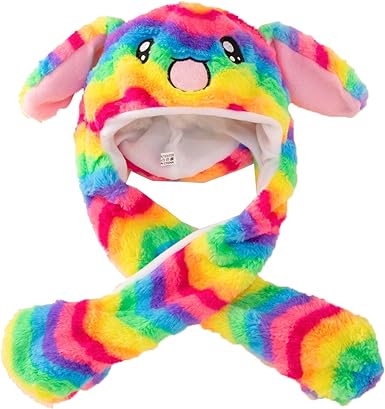 Photo 1 of Baby Boys Girls Hats with Long Earflaps Fleece Knit ?eanie Kids Striped Rainbow Style Winter Ears Will Move Hat
