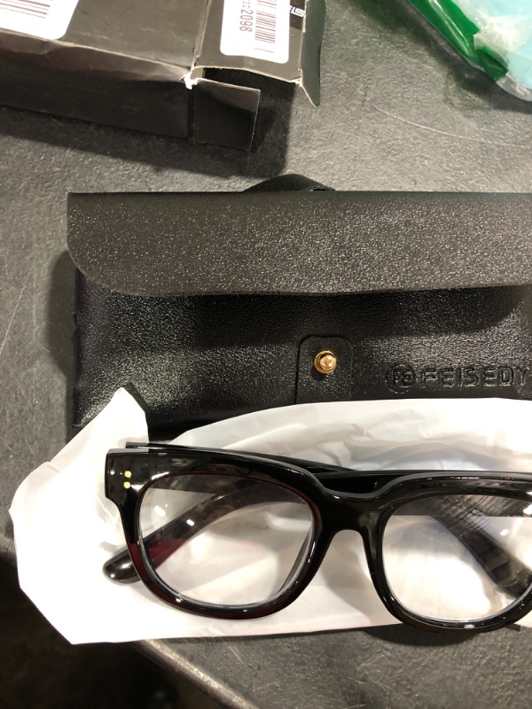 Photo 2 of FEISEDY Retro Square Thick Big Frame Blue Light Blocking Reading Glasses Anti Glare Digital Eyestrain Reader B2523 Black 1.50x 1.50x Black