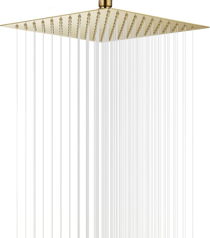 Photo 1 of GGStudy High Pressure Square Brushed Gold Shower Head 16 Inches Large Stainless Steel Shower Heads,Ultra Thin Rainfall Bath Shower 1/2 Connection Shower Head Rain 