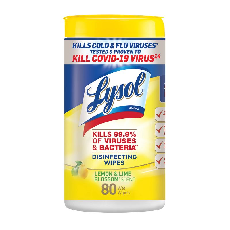 Photo 1 of 2 Pack - Lysol Disinfectant Wipes, Multi-Surface Antibacterial Cleaning Wipes, For Disinfecting and Cleaning, Lemon and Lime Blossom, 80 Count (Pack of 2)