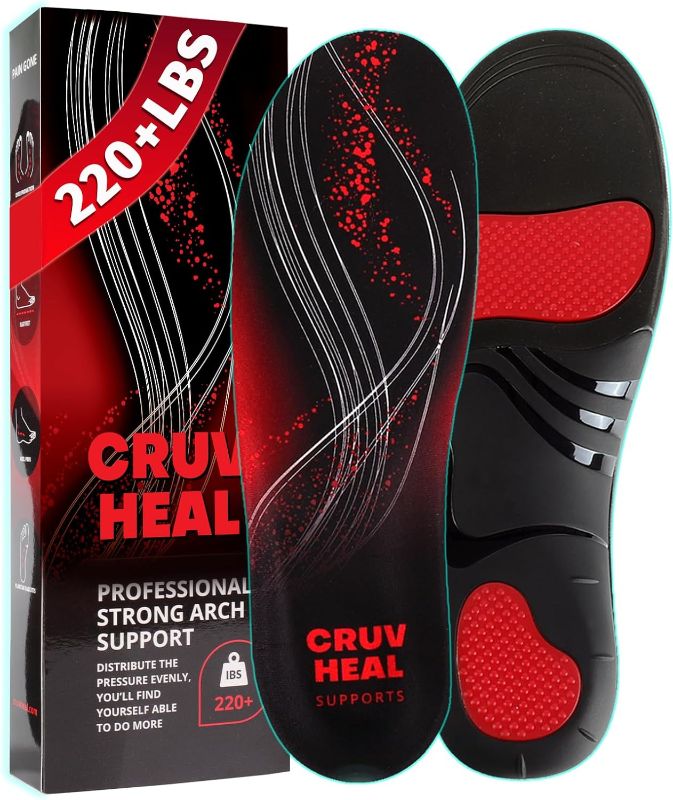 Photo 1 of (Pro Grade) 220+ lbs Plantar Fasciitis High Arch Support Insoles Men Women - Orthotic Shoe Inserts for Arch Pain Relief - Boot Work Shoe Insole - Standing All Day Heavy Duty Support (S, Black)
