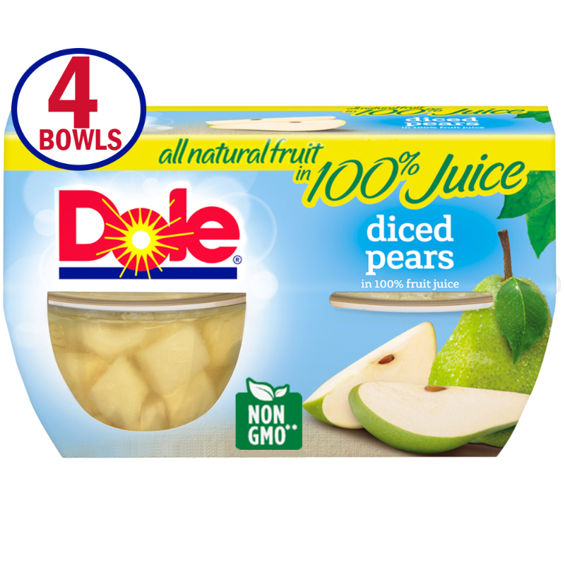 Photo 1 of (4 Cups) Dole Fruit Bowls Diced Pears in 100% Fruit Juice 4 Oz
