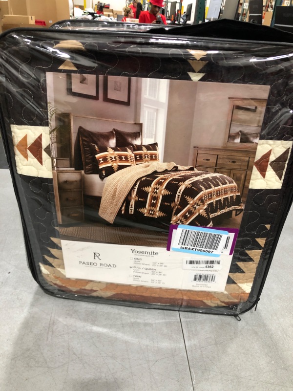 Photo 2 of Paseo Road by HiEnd Accents Yosemite Western Bedding 3 Piece Quilt Set with Pillow Shams, Full Queen Aztec Bedding Set, Tribal Southwestern Bedding, Geometric Pattern Cotton Reversible Bed Set Full/Queen & 2 Standard Shams Brown, Tan, White