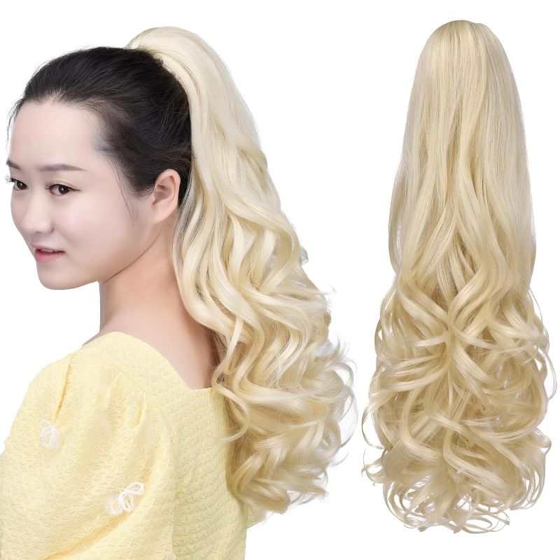 Photo 1 of Blond Curly Ponytail,Clip Ponytails 22" 3.5 Oz Wrap Around Black Hair Extension Del Pelo Look Real Girl Hair Pieces Wig Synthetic Women Extention Fluffy Soft&Not Tangled Blonde Brown HSPCYGG 22 IN MST-1615-110-L